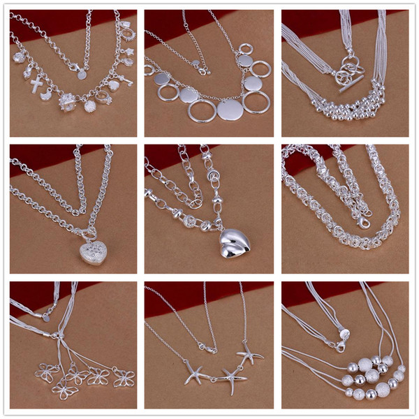 New Design Mix style 9pcs/LOT pretty cute cheap jewelry Lovely 925 sterling silver fashion different Necklace Beautiful jewelry