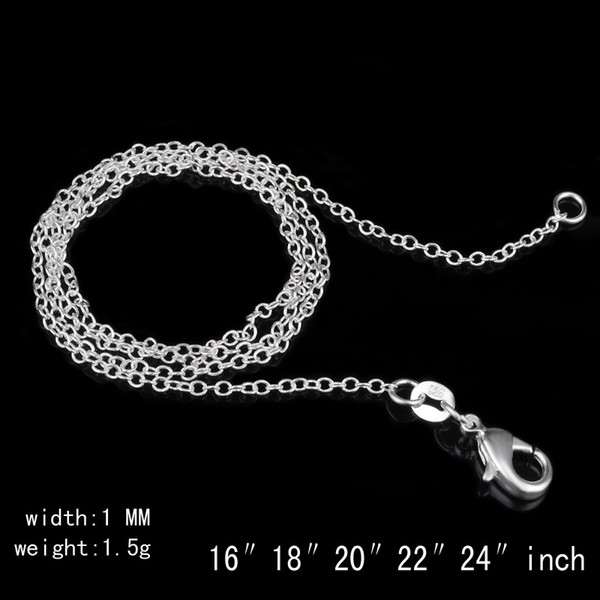 Cheap 1MM 925 Sterling Silver Link Rolo Chains Necklace with Lobster Clasps Necklace Jewelry for Women 16 18 20 22 24 inches