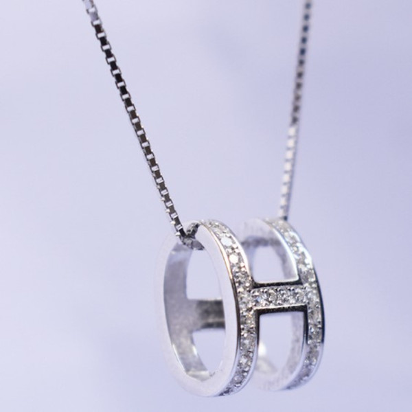 New Women's H Letter Diamond Pendant Necklaces real s925 sterling silver personality letter H diamond pendant chain pendant gif