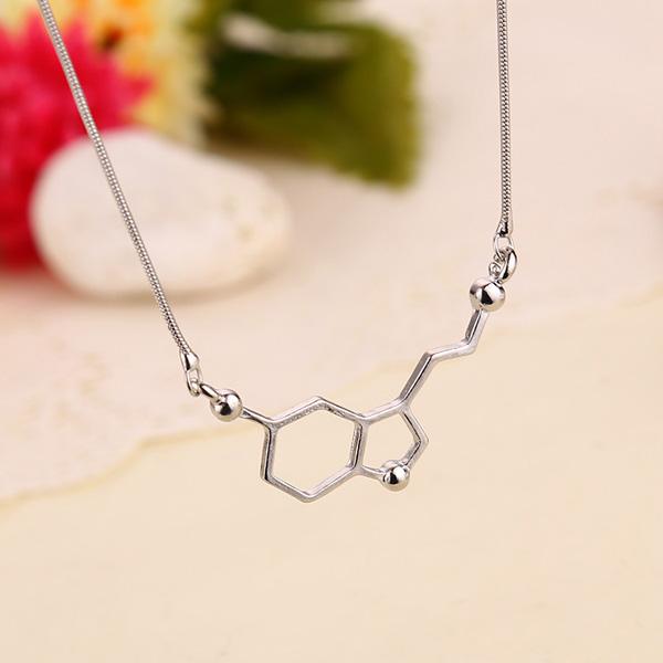 Wholesale Serotonin and Dopamine Necklace Molecule Science Molecular Happiness Geek Chain for mon girlfriend birthday gift