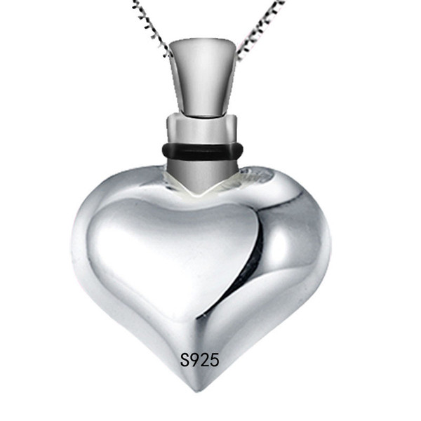 Personality 925 sterling silver heart-shaped ashes urn funeral cremation jewelry necklace can open perfume bottle lovers engraved pendant