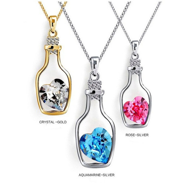 High quality White Copper Austrian Crystal Lover Drifting Lucky Bottle Pendant Necklace Class Women Girls Lady Swarovski Elements Jewelry