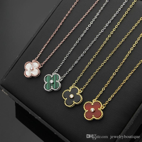 New arrival 316L Titanium steel pendant necklace with flower and diamond for women wedding necklace in white black red green blue color