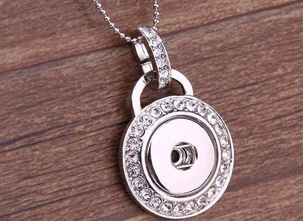 metal Ginger Snap Button Pendants Necklace with Crystal Jewelry Interchangeable Jewerly