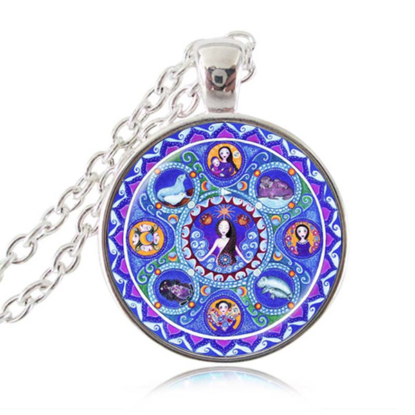 Cancer Zodiac Necklace Astrology Mandala Pendant Energy Healing Meditation July Birthday Gift for Friend Girls Women Animal Picture Choker