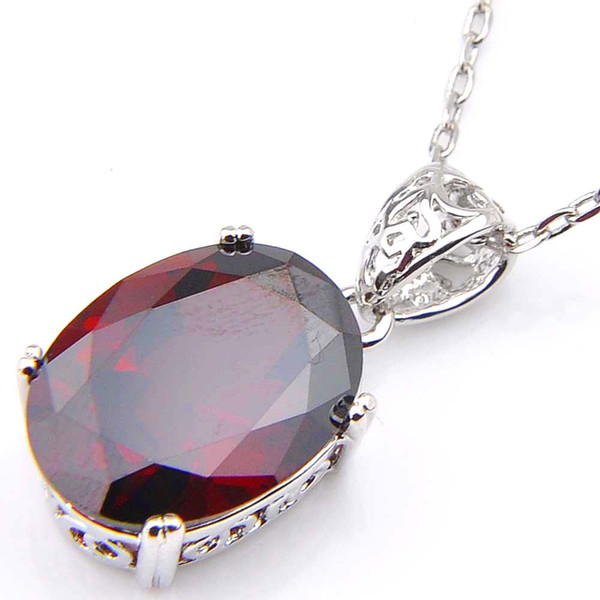 10Pcs Luckyshine Excellent Shine Oval Fire Red Kunzite Cubic Zirconia Gemstone Silver Pendants Necklaces for Holiday Wedding Party