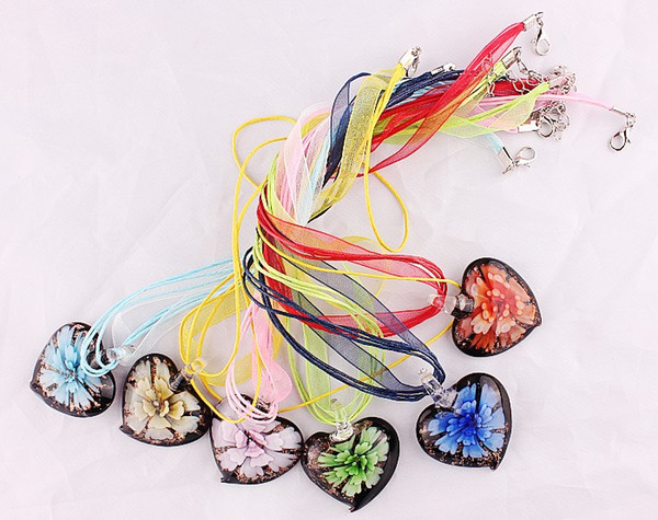 QianBei Wholesale 6pcs/lot Multicolor Peach Heart Glass Pendant necklaces handmade Craft Jewelry Accessory