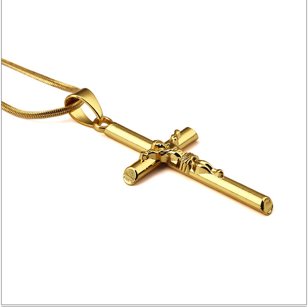 Hip hop style 18K gold short paragraph Jesus cross hip hop singer rap necklace jewelry