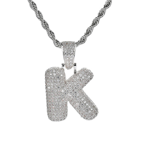 Silver 26 Letters for Choice Bubble Letter Pendant Necklace With Micro Pave Cubic Zirconia Hip Hop Chain Necklace For Men Unisex Jewelry