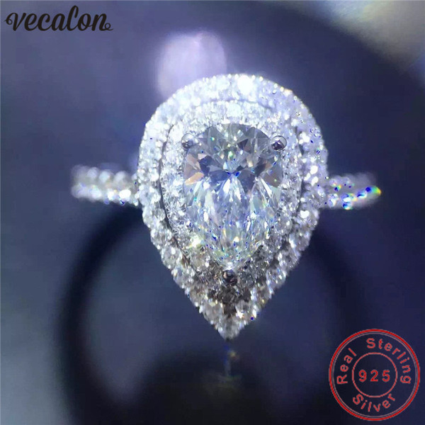 Vecalon Water Drop Promise ring 925 Sterling silver Engagement Ring Pear cut Diamond Wedding band rings for women Jewelry