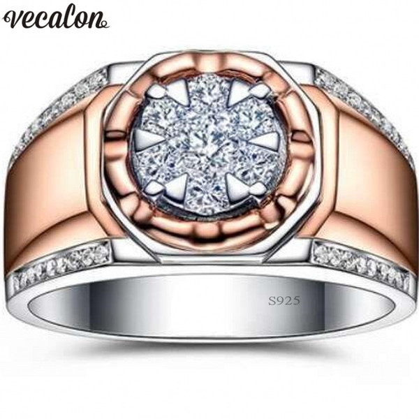 Vecalon Male ring Rose Gold Filled 925 silver Pave setting cz Anniversary wedding band rings For Men Dropshipping Jewelry