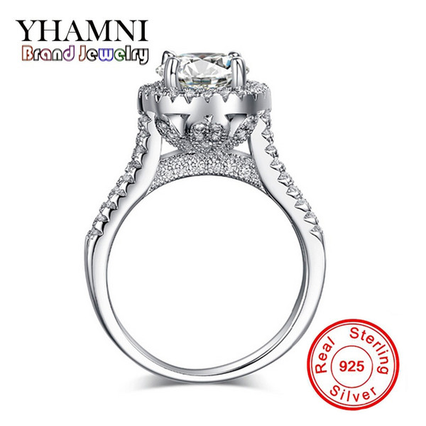 YHAMNI Fashion Original Solid 925 Sterling Silver Luxury Diamond Wedding Rings Women Wedding Engagement Jewelry JZ090