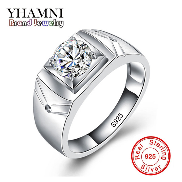 YHAMNI Original Real 925 Sterling Silver Rings for Man Hot Sale Men Wedding Jewelry Ring 1 Carat CZ Diamond Engagement Ring MJZ011