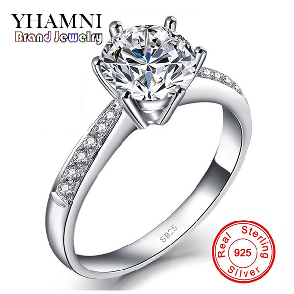 YHAMNI Real 925 Sterling Silver Ring With S925 Stamp 1 Carat SONA CZ Diamond Wedding Rings For Women YR11