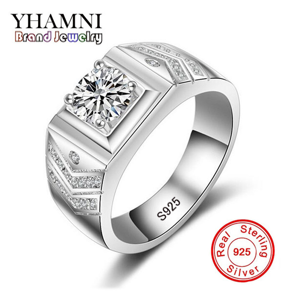 YAMINI Original 925 Sterling Silver Wedding Ring Luxury 1 Carat 6mm CZ Diamond Men Ring Jewelry Gift MJZ012