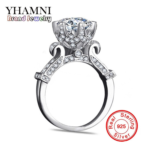 YHAMNI Original 100% Pure 925 Sterling Silver Ring with 1 Carat SONA CZ Diamond Flower Ring Original Design Ring Jewelry XJ2902