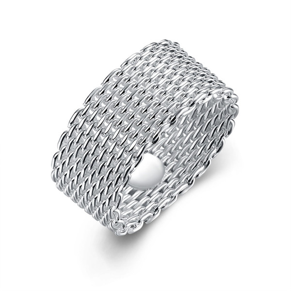 Fashion 925 Sterling Silver rings jewelry handmade net round rings mesh rings Size 6.7.8.9.10,Can be mixed size