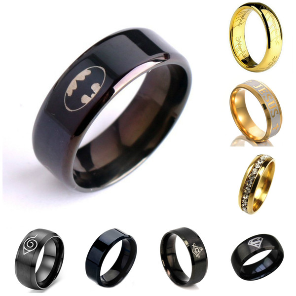 stainless steel rings Cool Black ring high polished 316L Titanium steel finger rings men boys fashion jewelry Size 7-12 for Batman mens ring