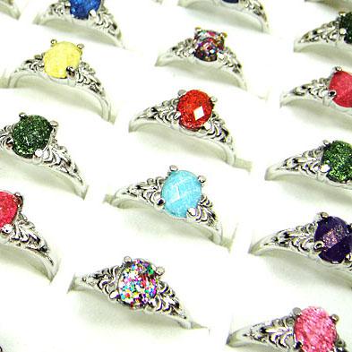 wholesale jewerly Lots of 20pcs Acrylic with silver plated fashion rings mix size