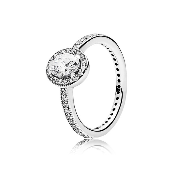 925 Sterling Silver Women Ring Sparkling Clear CZ Geometric Oval Shape Finger Ring Wedding Gift fit Pandora Style Lady Fine Jewelry