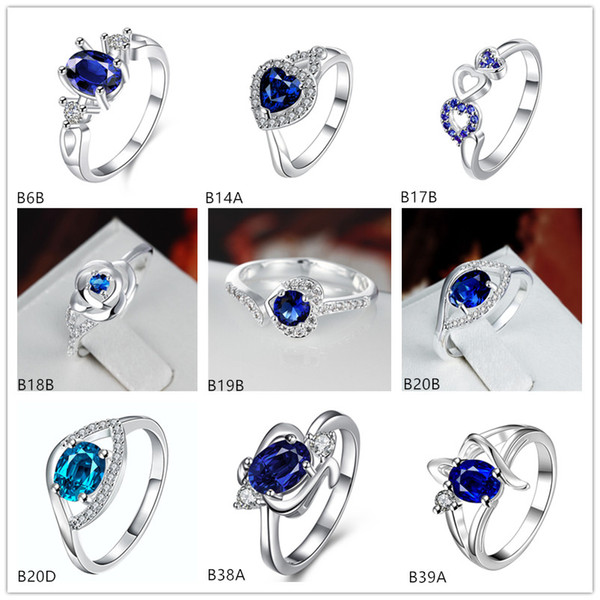 Mixed style high grade fashion blue gemstone 925 silver ring EMGR9,Ribbon shaped Oval sterling silver ring 10 pieces a lot