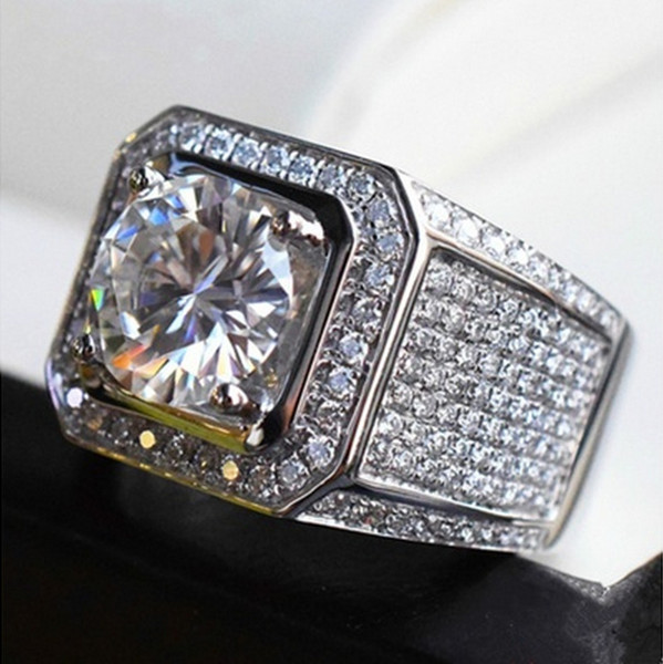 Hiphip Full Diamond Rings For Mens Top Quality Fashaion Hip Hop Accessories Crytal Gems 925 Silver Ring Wholesale