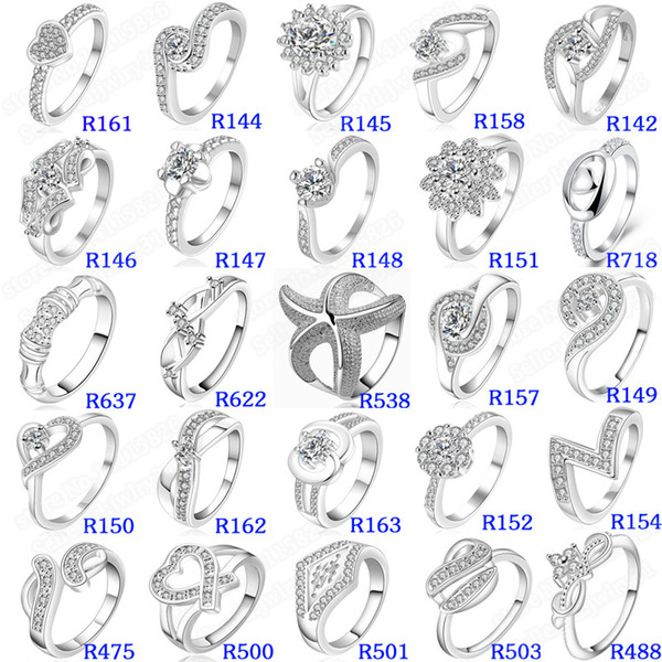 Mix Order Ladies Fashion Zircon Wedding Ring Plated 925 Silver CZ Diamond Dazzling Rings for Women Engagement Cute Pretty Heart Love Ring