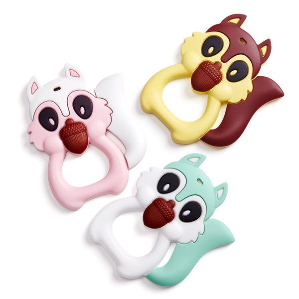 Cute Squirrel Teething Pendant Necklace BPA Free Baby Chew Toy Teether Silicone Beads Cartoon Nursing Jewelry