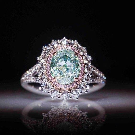 High quality classic ladies jewelry pink crystal diamond engagement ring female inlaid green topaz color jewelry