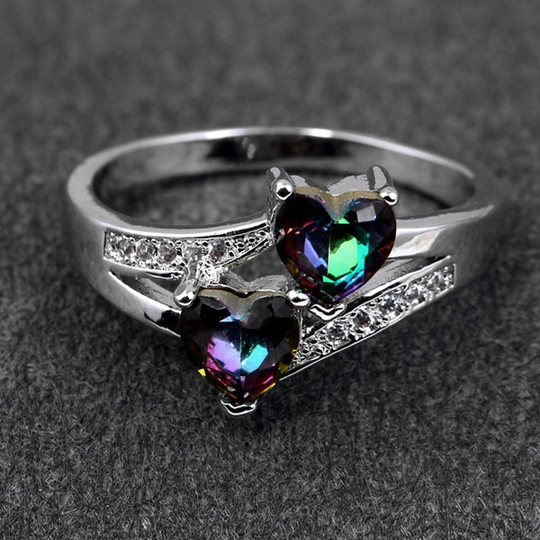 Wedding Ring 925 Sterling Silver Ring with Double Love Heart Cubic Zircon Diamond wholesale jewelry Fast free shipping