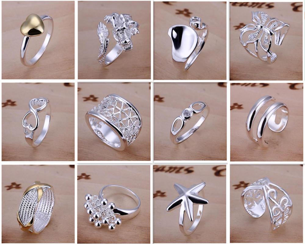 New Arrive 925 silver jewelry 50pcs lot Charming Women girls finge rings Multi Styles Rings Mix size & mix order Hot Sale