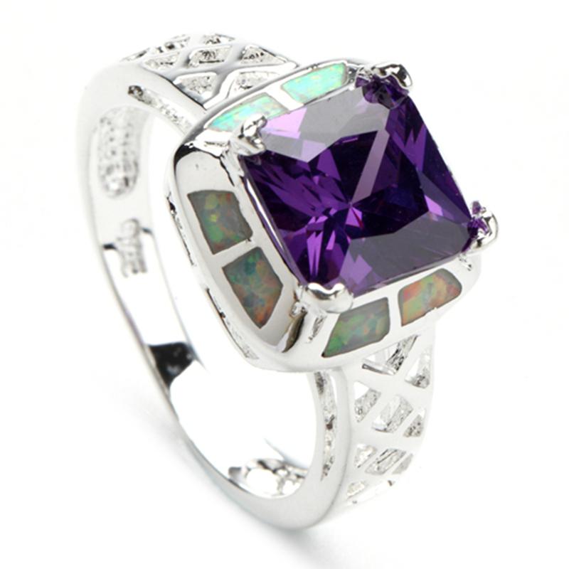 Amethyst Cubic Zirconia white fire opal SILVER Plated RING R183 SZ#6 7 8 9 10 Recommend Promotion Favourite