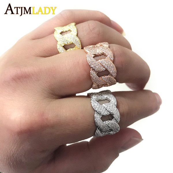 US SIZE 9,10 2017 new arrive design gold filled Real micro pave bling cz Cuban link chain design unique hip hop bling mens ring