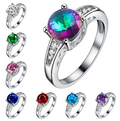 8 colors Wedding Rings Austrian crystal rings Zircon Crystal Tourmaline Morganite Topaz Gemstone rings 925 silver plated woman rings