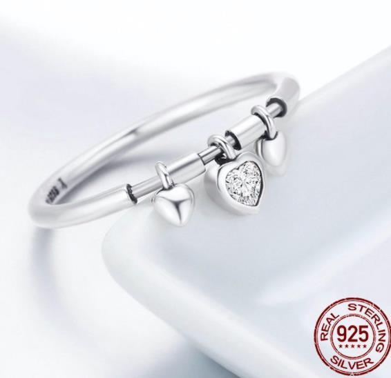 Wedding Bands 925 Sterling Silver Glittering Heart Clear CZ Anel Female Ring Women Wedding Engagement Jewelry