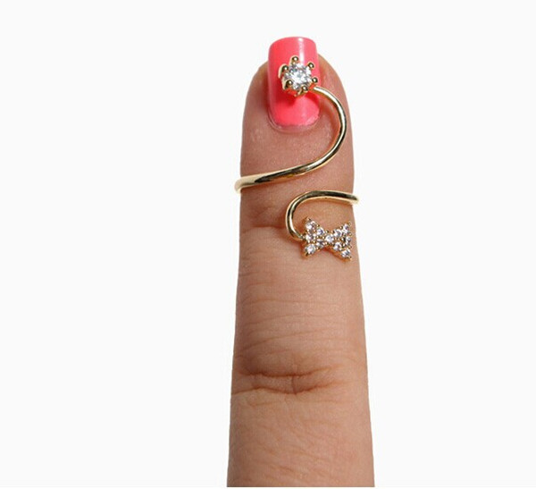 New Women Hot Gold Plated Crystals Flower/Bowknot/Hello Kitty Adjustable Nail Rings Knuckle Ring