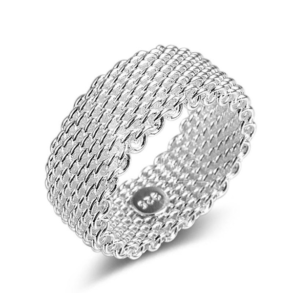 925 Sterling Silver Rings women's Weave Mesh Wedding Band Finger Ring For Female Engagement Jewelry Gift