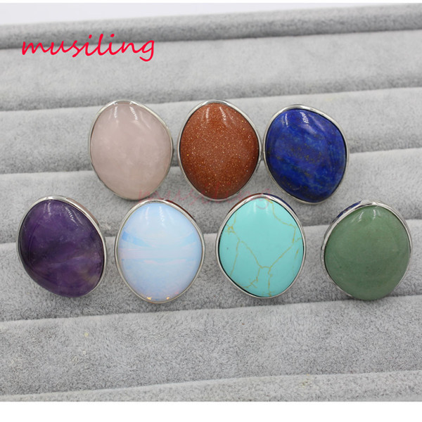 Wedding Rings Crystal Rings Natural Stone Charms Amethyst Rose Quartz etc Adjustable Accessories Silver Plated Jewelry