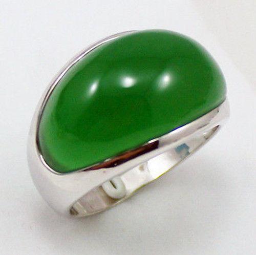 ESTATE FINE Tibet Solid silver Natural green jade Jewelry ring size: 8 9