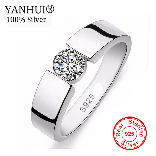 YANHUI Men Wedding jewelry 100% 925 Sterling Silver Ring Set 1 Carat SONA CZ Diamant Engagement Ring RING SIZE 6 - 11 YRD10 Y1891205