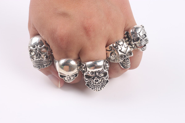 OverSize Gothic Skull Carved Biker Mixed Styles lots 50pcs Men's Anti-Silver Rings Retro New Jewelry free shipping