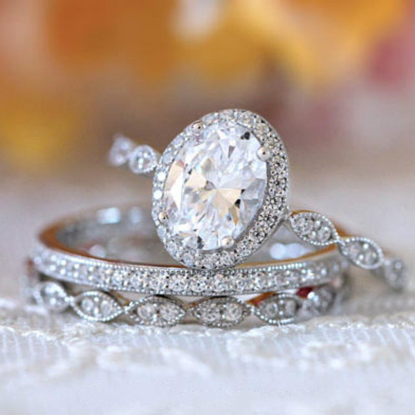 Luxury fashion 925 standard silver white diamond female Ring Engagement Wedding Bride princess love ring size 6-10