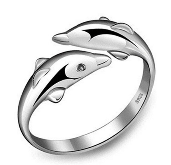 wholesale Jewelry New S925 Silver Fine Dolphin Rings Tail ring Adjustable Size