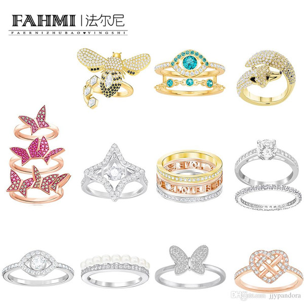 FAHMI SWA Elegant Simple Devil's Eye Fox Butterfly Bees Love Flowing Rings Rose Gold For Women's Valentine's Day Gift Original