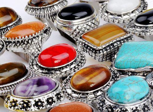 Bulks 30pcs Mixed Silver P Faux Big Gem Stone Rings Wholesale Jewellery Lots New Arrival Free Shipping