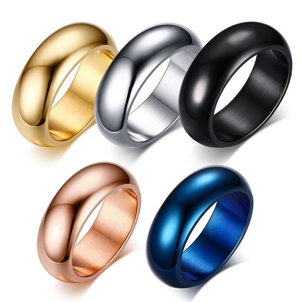 5 colors 316L Titanium steel glossy ring 7MM smooth surface high polished anti allergenic rings wholesale men and women jewelry