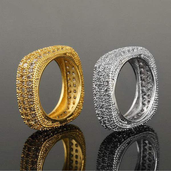 Quality Micro Pave Square Cubic Zirconia CZ Rings For Women Mens Hip hop Pure Copper Bling CZ Finger Rings Rock Rapper