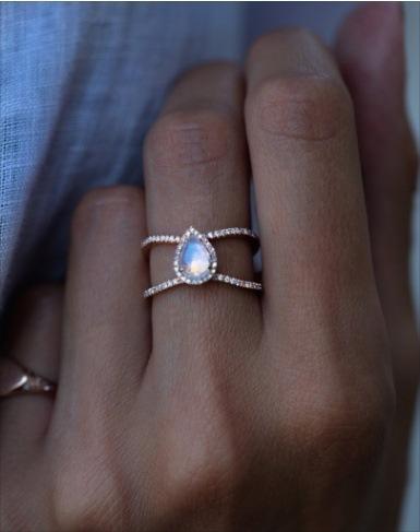 Best selling new plated 14k rose gold drop-shaped moonstone ring Europe and America teardrop pear ring