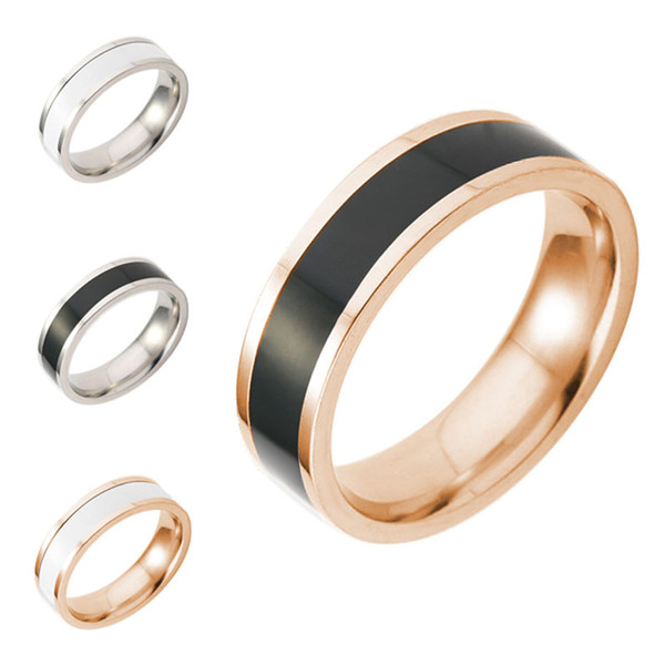 Titanium Black White Finger ring Rose Gold Simple Band Rings Two Tone ring Couple Rings for Women Men Fashion Lovers Jewelry