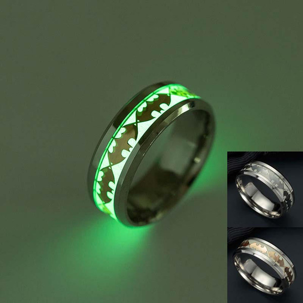 Fashion Stainless Steel Batman Pattern Ring New Design Luminous Ring Glow In The Dark for Couples Man luxury designer jewelry women rings